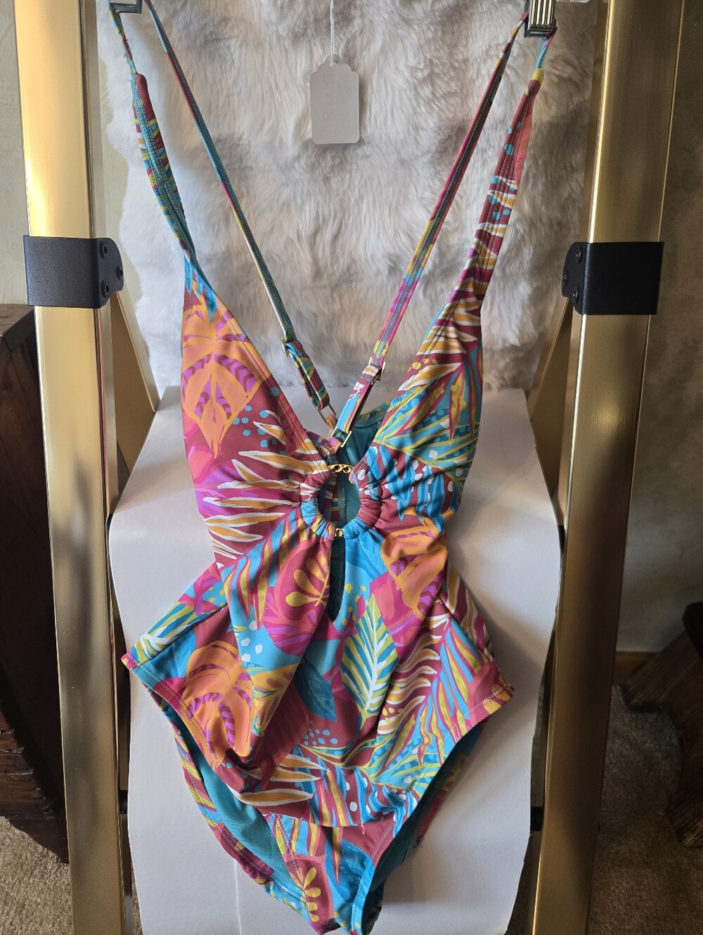 Bleu Rod Beattie Womens Turquoise Swim Bottoms with Multicolor Straps